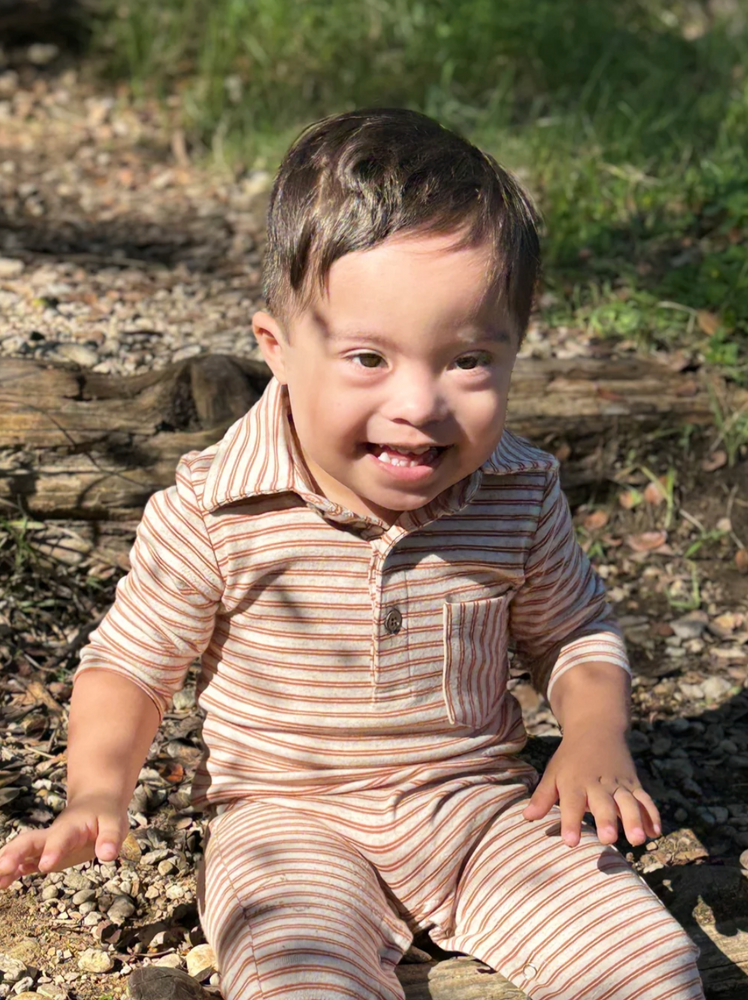 Pumpkin / Beige Double Stripe Kingston Polo Romper