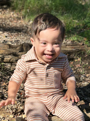Pumpkin / Beige Double Stripe Kingston Polo Romper