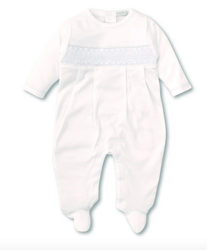 Hand Smocked Charmed White Footie