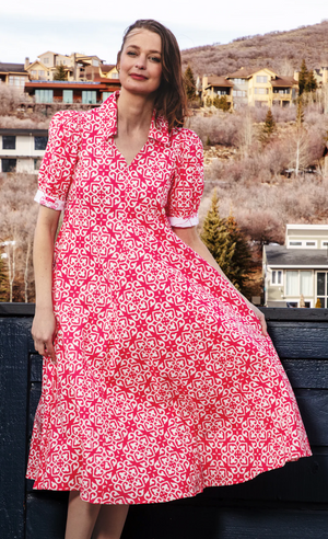 Montauk Dress Pink White Geo