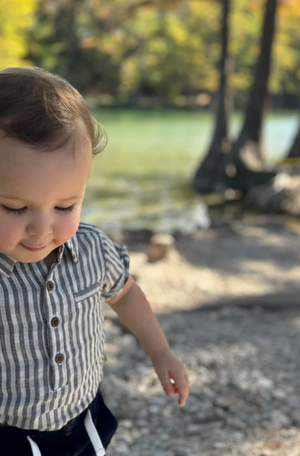 Black / Cream Stripe Jasper Woven Onesie