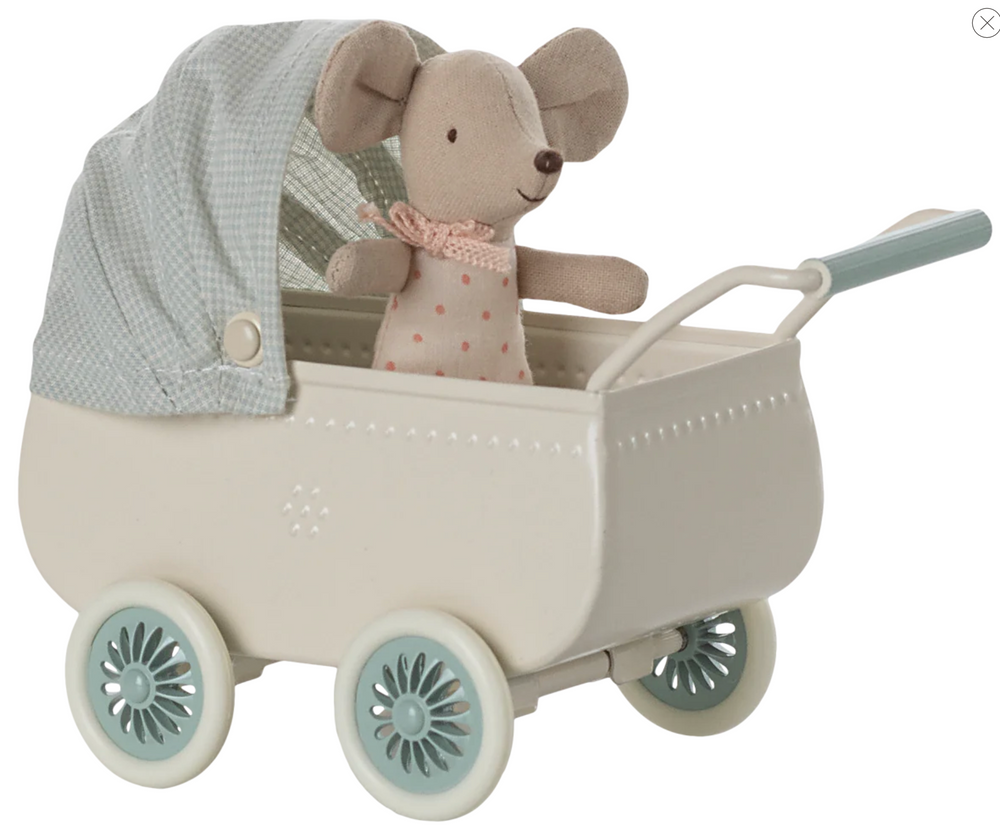Pram with baby mouse - Mint