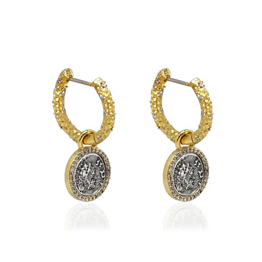 Gold Crystal Huggies With Slide On  Dupre Coins