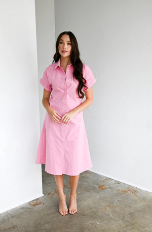 Aster Short Sleeve Shirt Dress Prism Pink