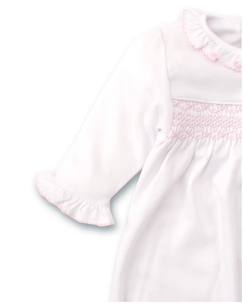 Hand Smocked Charmed White/Pink Sack Gown