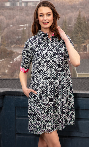 Chatham Dress Black White Geo
