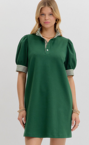Green Seersucker Collar Dress