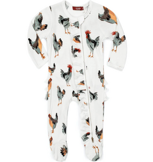 Chicken Organic Cotton Ruffle Zip Footed Romper