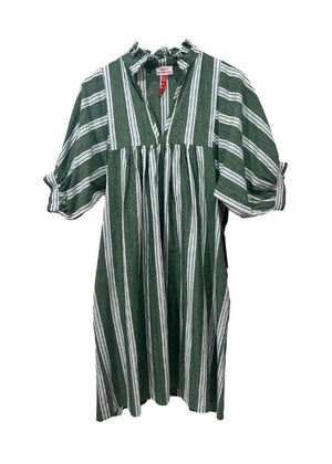 High Neck Dress Green Stripe