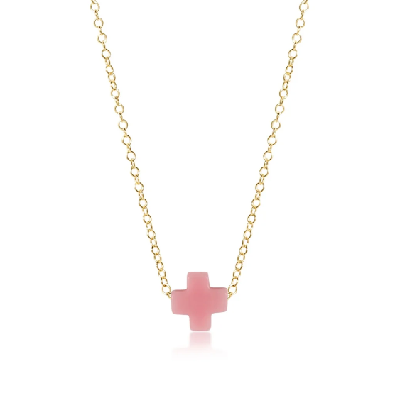 16" Necklace Gold - Signature Cross Pink