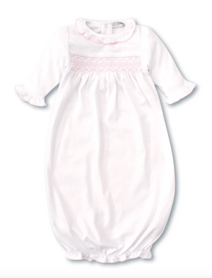 Hand Smocked Charmed White/Pink Sack Gown