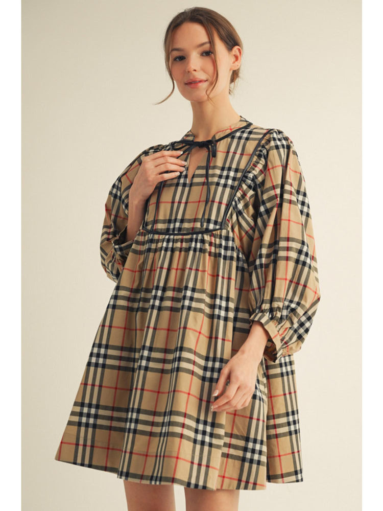 Plaid Babydoll Taupe