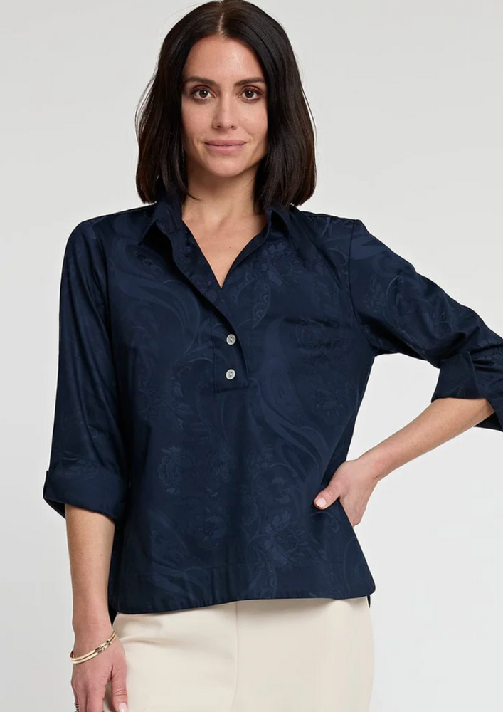 3/4 Sleeve Aileen Navy Bali Jacquard