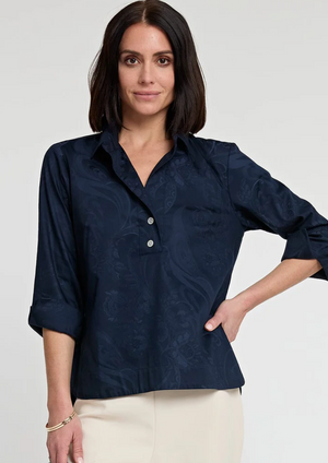 3/4 Sleeve Aileen Navy Bali Jacquard