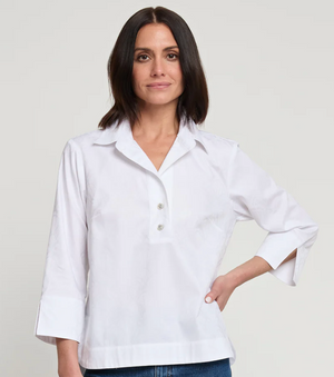 White Deco Jacquard 3/4 Sleeve Aileen Top