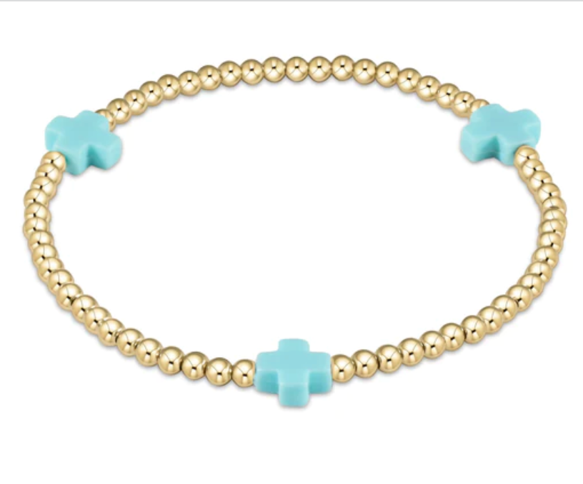 Signature Cross Gold Pattern 3mm Turquoise