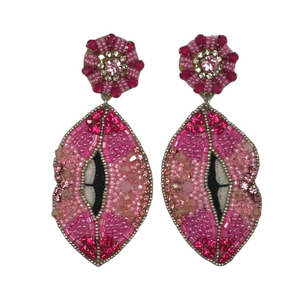 Pink Lips Jeweled Earrings