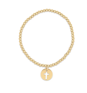 
            
                Load image into Gallery viewer, Classic Gold 3mm Bead Bracelet - Signature Cross Gold Disc
            
        