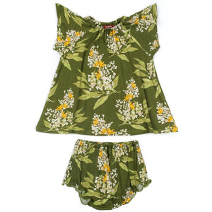 
            
                Load image into Gallery viewer, Green Floral Dress &amp;amp; Bloomer Set
            
        