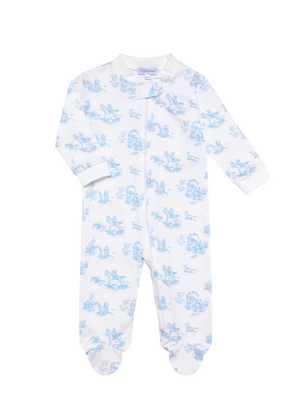 Blue Toile Zipper footie