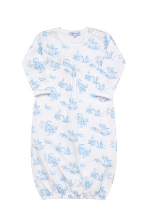 Blue Toile Baby Gown
