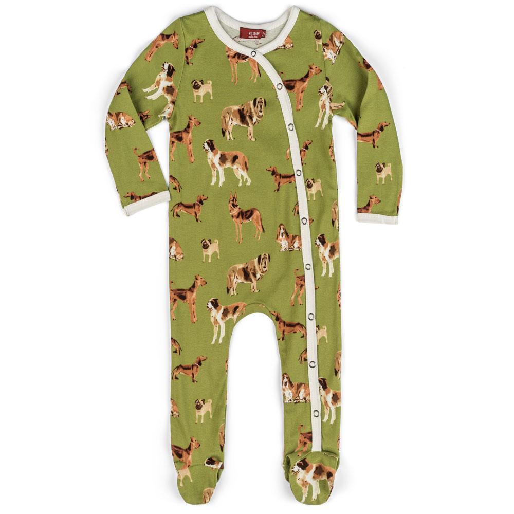 Organic Footed Snap Romper Green Dog